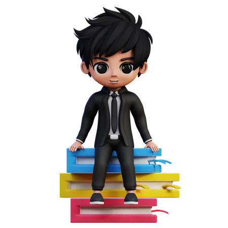 Businessman Character Sitting On A Book  3D Illustration