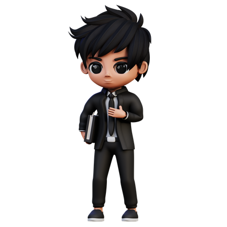 Businessman Character With A Book  3D Illustration