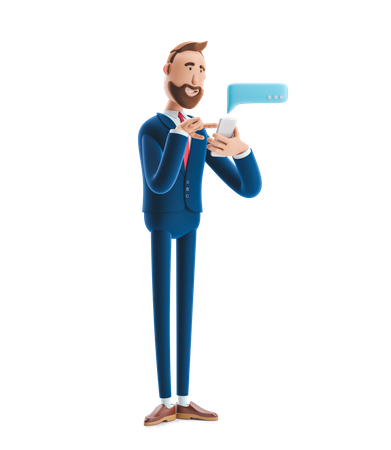 Businessman Chatting on Mobile  3D Illustration