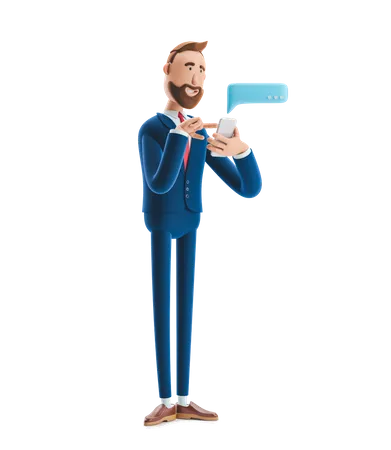 Businessman Chatting on Mobile  3D Illustration