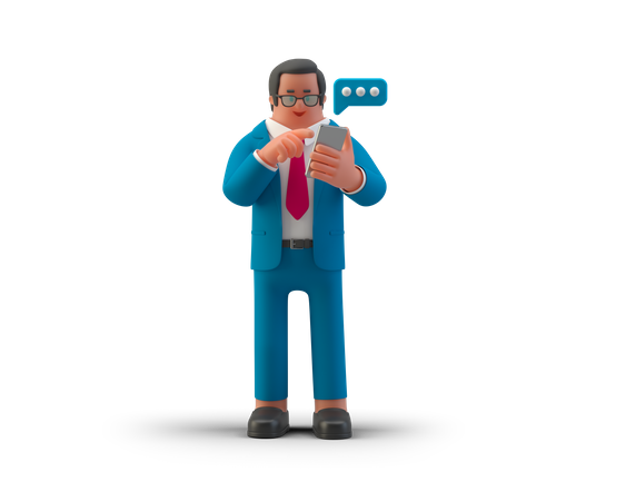 Businessman chatting on smartphone 3D Illustration
