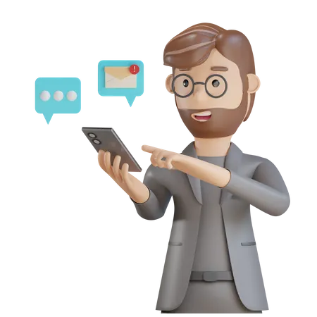 Businessman checking email notification 3D Illustration