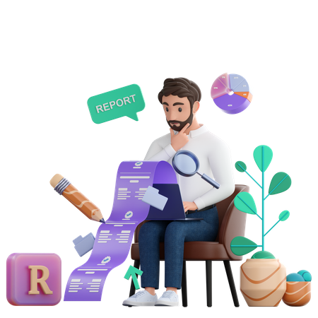 Businessman checking Financial report  3D Illustration