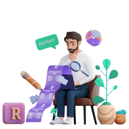 Businessman checking Financial report  3D Illustration