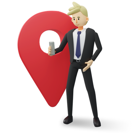 Businessman checking his location on the phone  3D Illustration