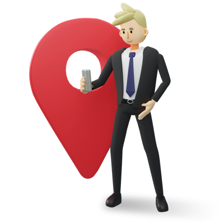 Businessman checking his location on the phone 3D Illustration