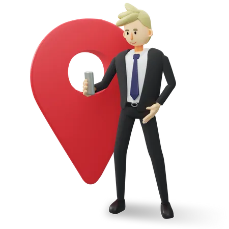 Businessman Checking His Location On The Phone 3 D Rendering Cartoon Illustration 3D Illustration