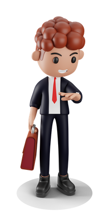 Businessman checking time on watch 3D Illustration
