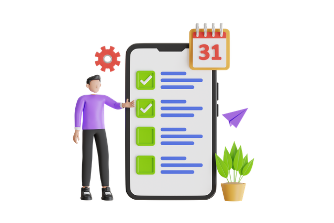 Businessman Checklist Schedule On Calendar  3D Icon
