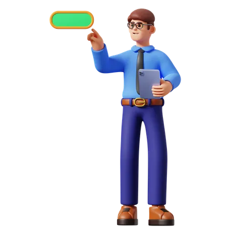 Businessman Clicking Button  3D Illustration