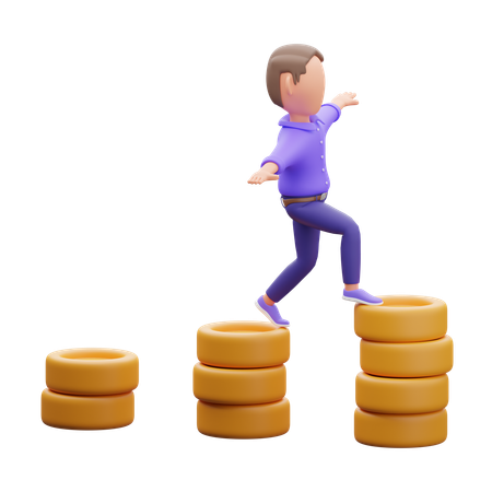 Businessman Climbing On Coin Ladder  3D Illustration