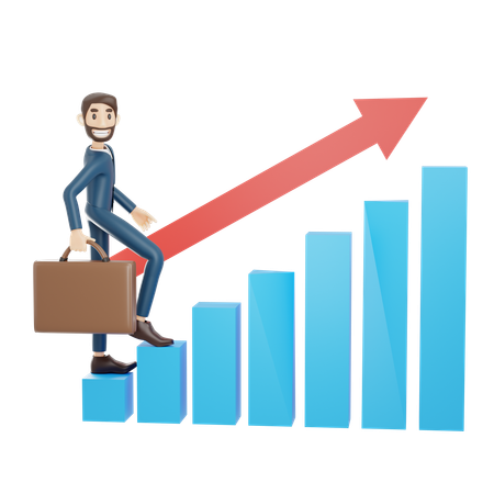 Businessman Climbing On Growth Chart  3D Illustration