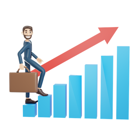 Businessman Climbing On Growth Chart  3D Icon