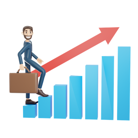 Businessman Climbing On Growth Chart  3D Illustration