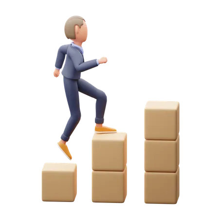 Businessman Climbing On Stairs  3D Illustration