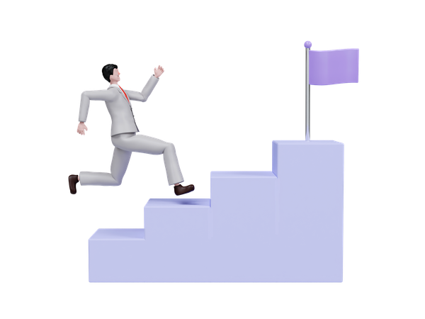 Businessman Climbing Steps Towards Success  3D Icon