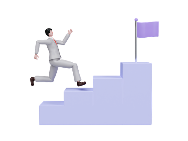 Businessman Climbing Steps Towards Success  3D Illustration