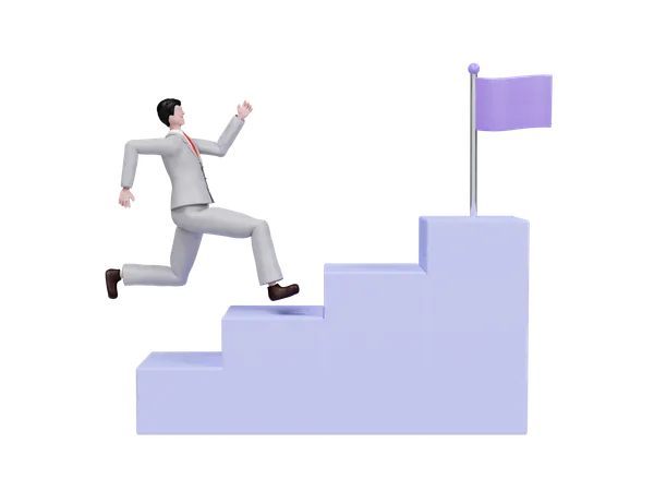 Businessman Climbing Steps Towards Success  3D Illustration