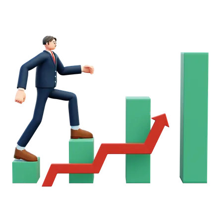 Businessman Climbing The Steps To Success  3D Illustration