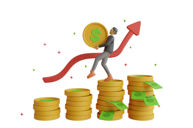 Businessman collecting investment profit  3D Icon