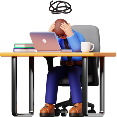 Businessman Confused At Work 3D Illustration  3D Illustration
