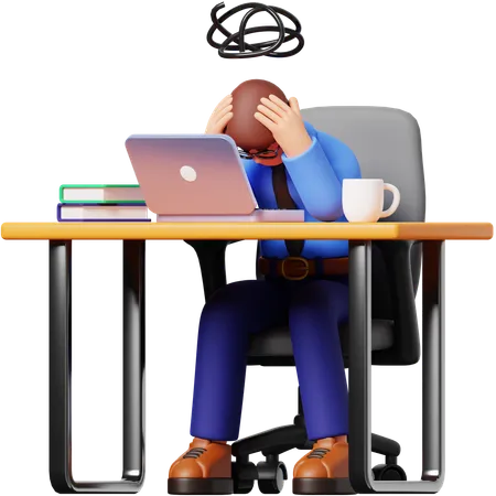 Businessman Confused At Work 3D Illustration  3D Illustration