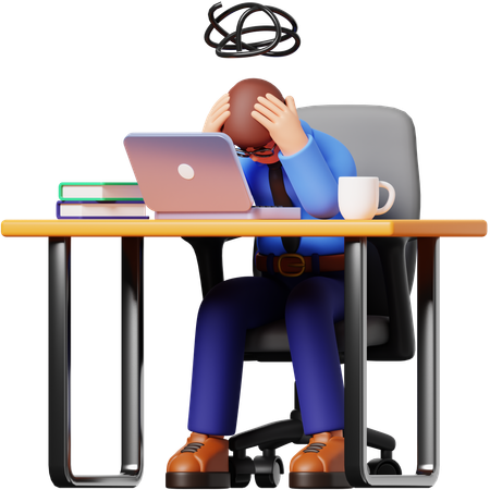 Businessman Confused At Work 3D Illustration  3D Illustration