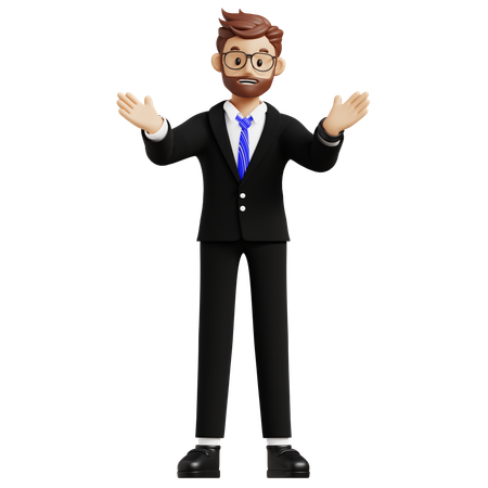 Businessman Confused While Standing With Open Hands  3D Illustration