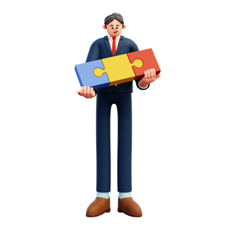 Businessman Connecting Puzzle Elements  3D Icon