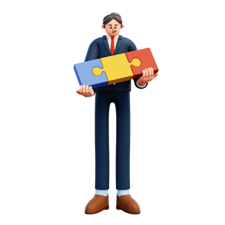 Businessman Connecting Puzzle Elements  3D Illustration