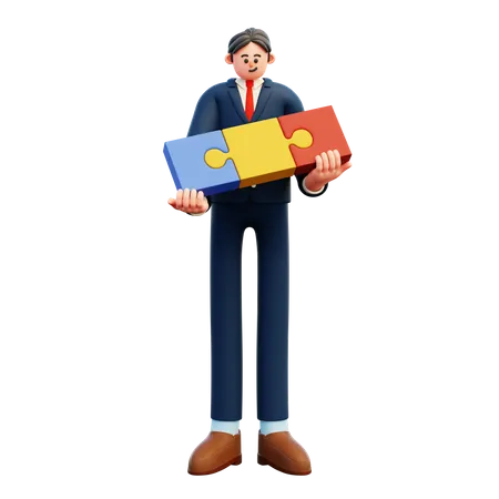 Businessman Connecting Puzzle Elements  3D Illustration