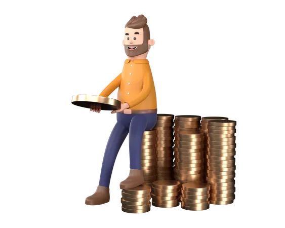 Businessman counting profit 3D Illustration