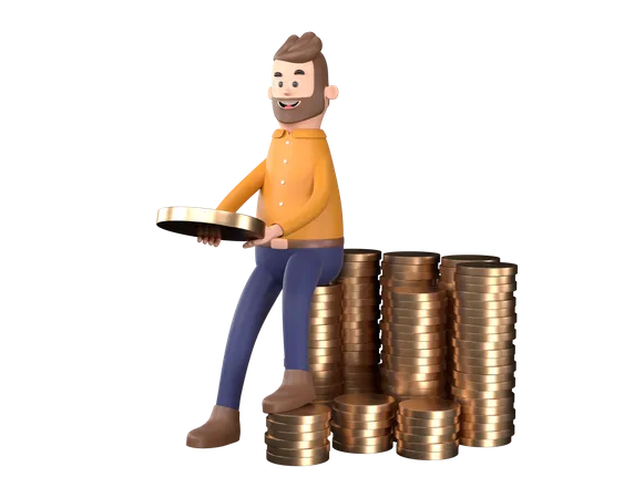 Businessman counting profit  3D Illustration