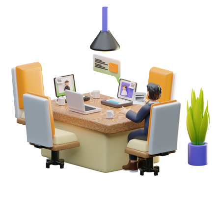 Businessman Discuss On Online Meeting  3D Illustration