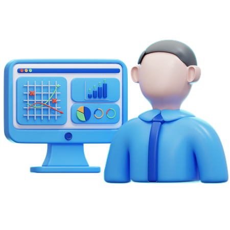 Businessman Do Analytics 3D Illustration  3D Icon