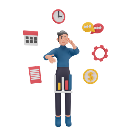 Businessman do multi tasking  3D Icon