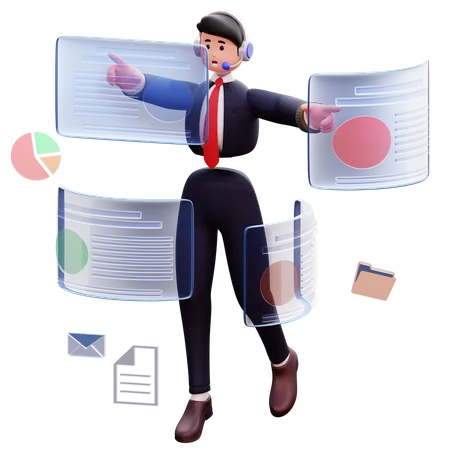 Businessman do multitasking 3D Illustration