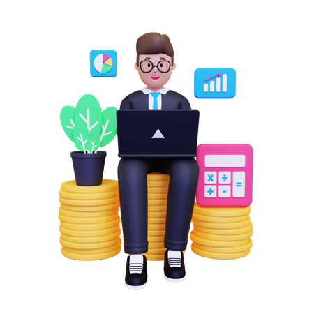 Businessman doing accounting  3D Illustration