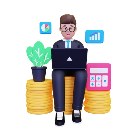 Businessman doing accounting  3D Illustration