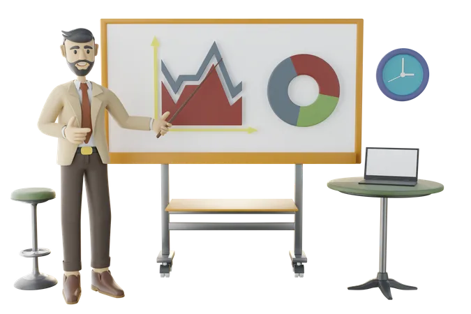 Businessman Doing analysis business presentation 3D Illustration