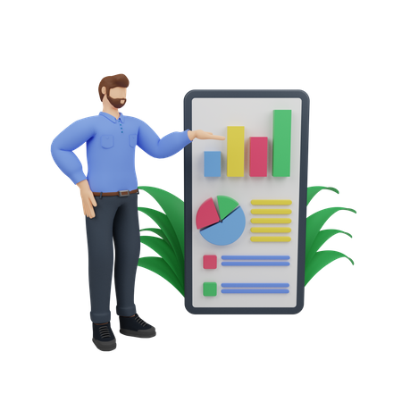 Businessman doing analysis in mobile phone  3D Icon