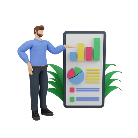 Businessman doing analysis in mobile phone  3D Illustration