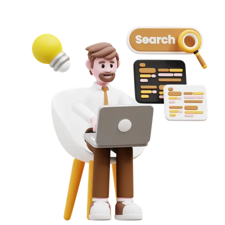 Businessman Doing Browser Search  3D Illustration