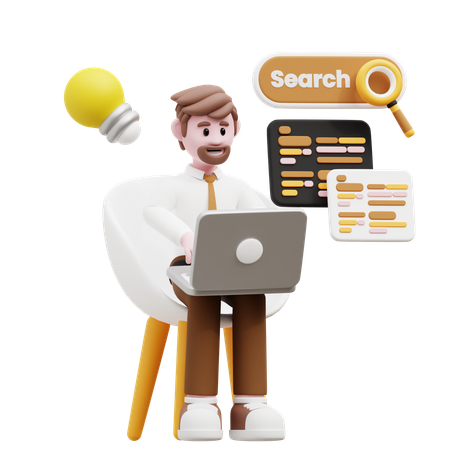 Businessman Doing Browser Search  3D Illustration