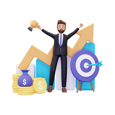 Businessman doing business acchicement analytics  3D Illustration