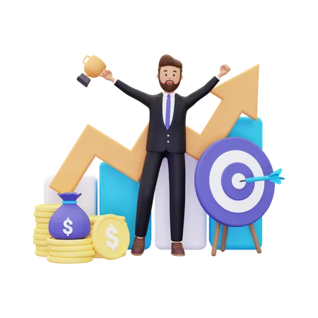 Businessman doing business acchicement analytics  3D Illustration