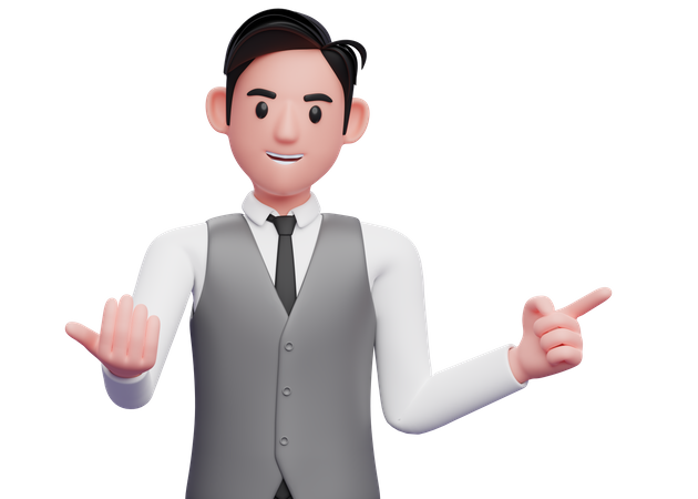 Businessman doing come here gesture and pointing to the side  3D Illustration