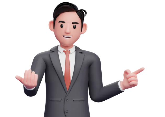 Businessman doing come here gesture and pointing to the side  3D Illustration