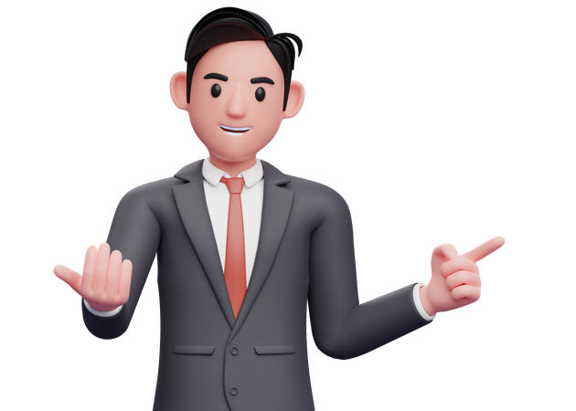 Businessman doing come here gesture and pointing to the side 3D Illustration