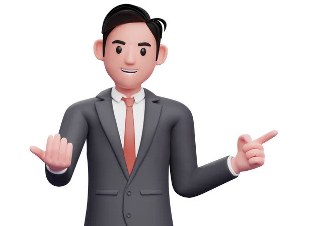 Businessman doing come here gesture and pointing to the side 3D Illustration